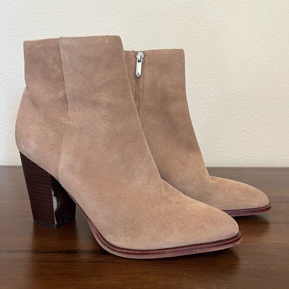 Sam Edelman Blake Tan Block Heel Minimalist Neutral Leather Ankle Booties - Picture 1 of 15